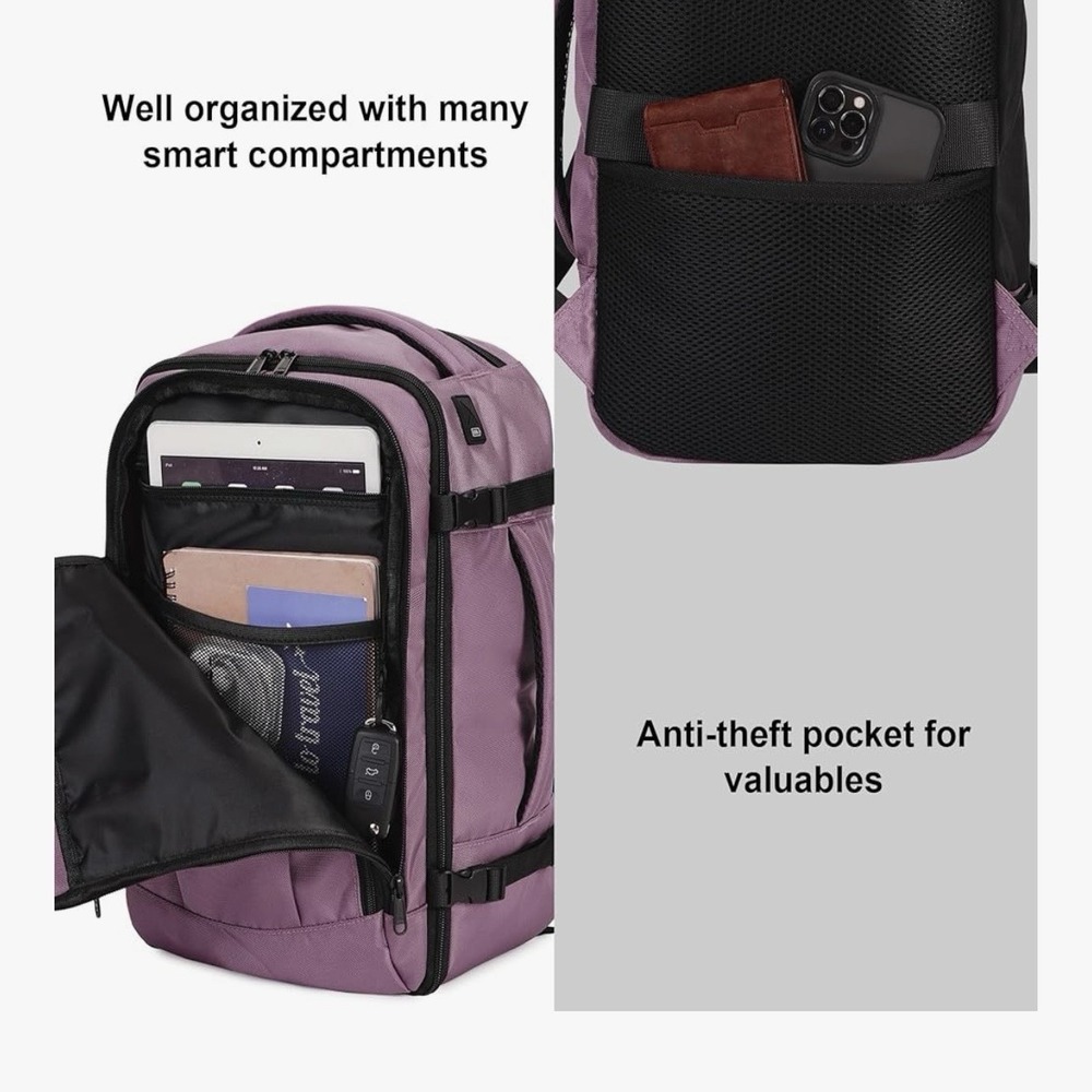 ECOHUB 17" Travel Backpack Carry On Bag Pink TSA Approved Water Resistant NWOT - Picture 4 of 13